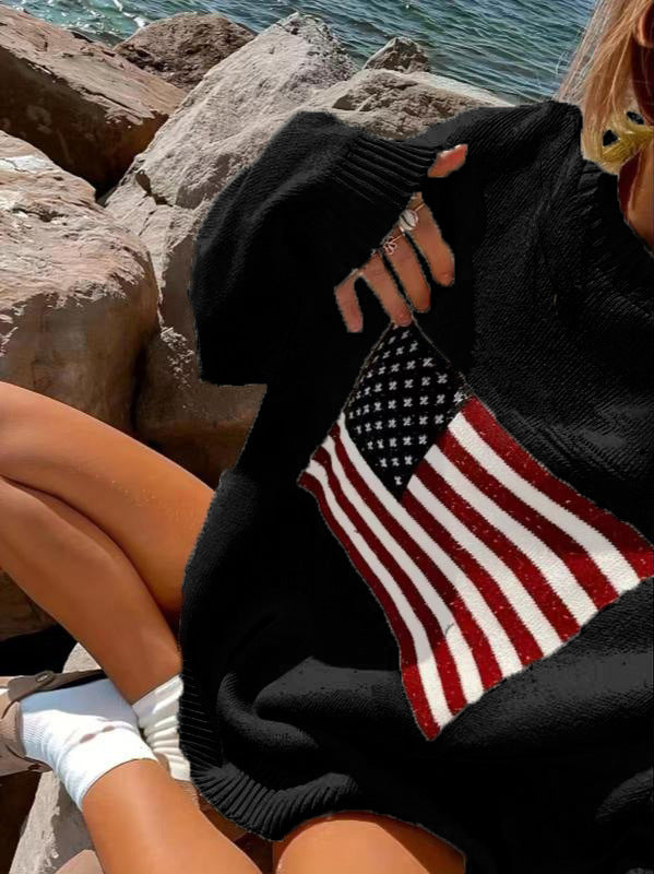 Tara Winsfield | American Flag Crew-Neck Pullover Sweater For Women