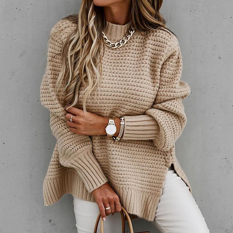 Marina Delcourt | Oversized Side-Slit Knit Sweater For Women