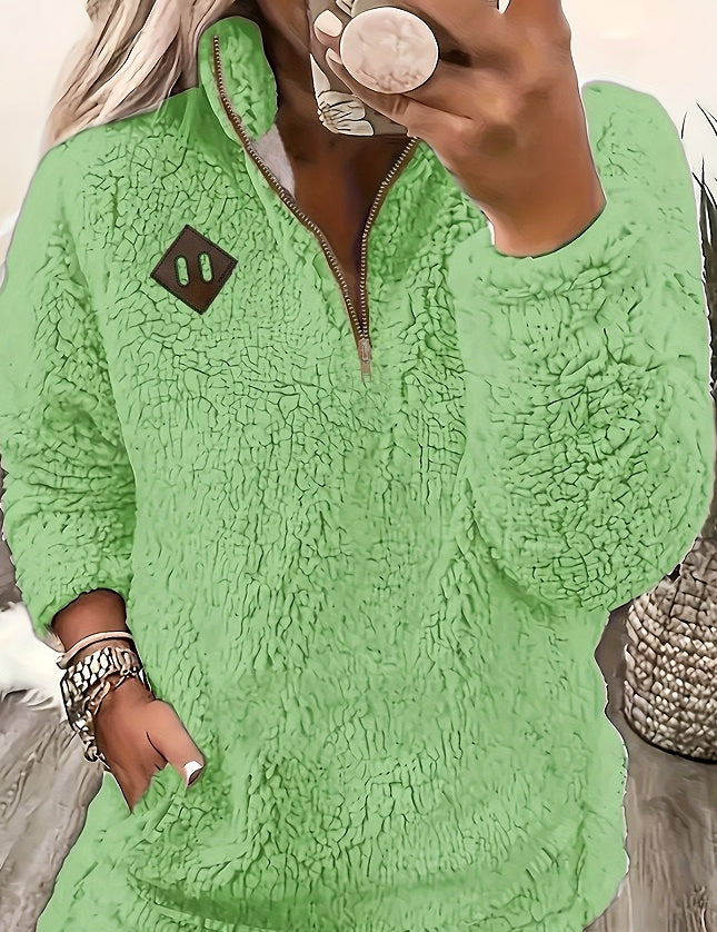 Vanessa Colbert | Plush Half-Zip Sherpa Pullover Sweater For Women