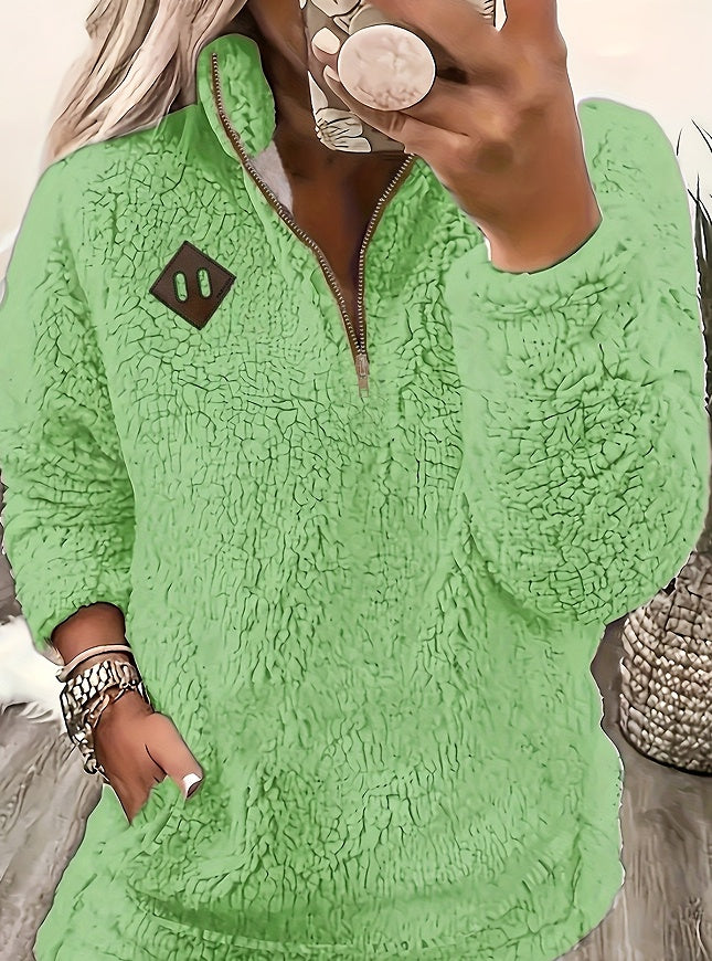 Vanessa Colbert | Plush Half-Zip Sherpa Pullover Sweater For Women