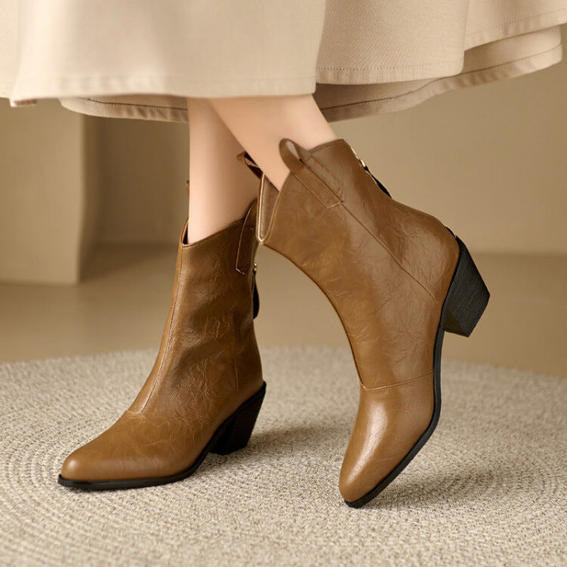 Marisol Chevrier | Leather Cowboy Boots With Block Heel For Women