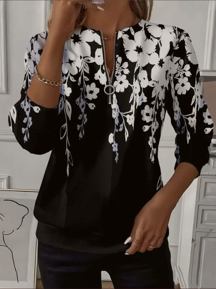 Sylvaine Hollcroft | Geometric Print Quarter-Zip Sweatshirt For Women