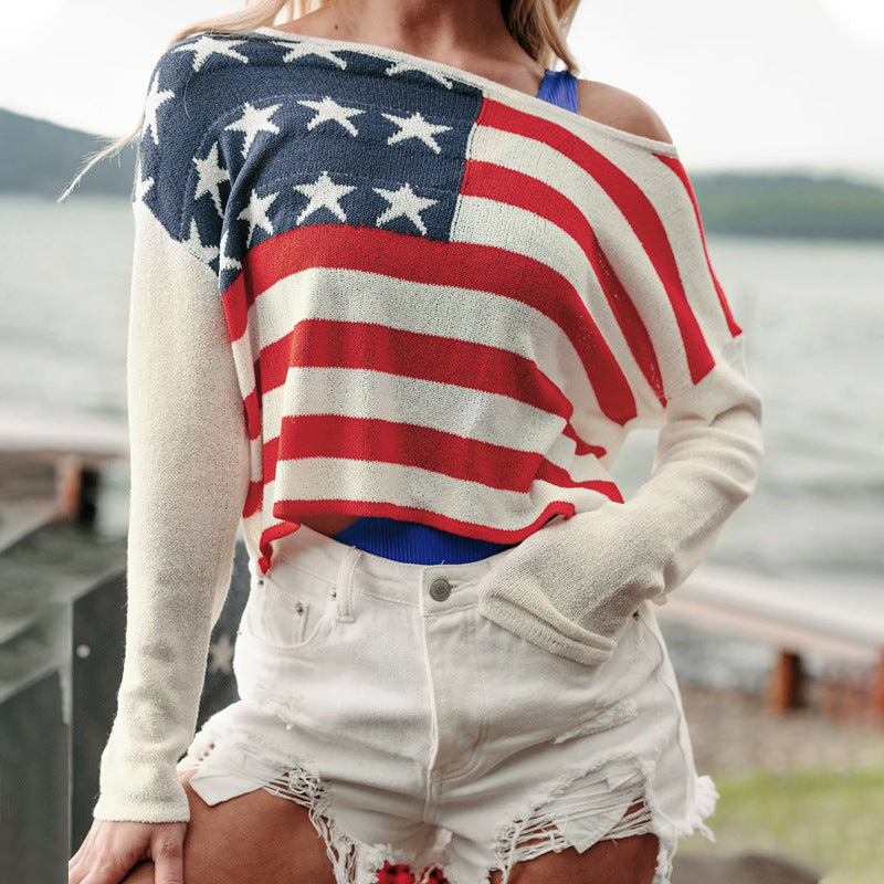 Cassidy Wrenmore | American Flag Knit Sweater For Women