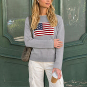 Valentina Fairchild | Cream Knit Veterans Day Sweater With Flag Patch For Women