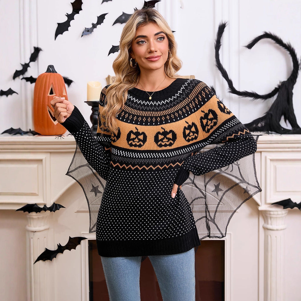 Hazel Winthorpe | Halloween Pumpkin Knit Sweater For Women
