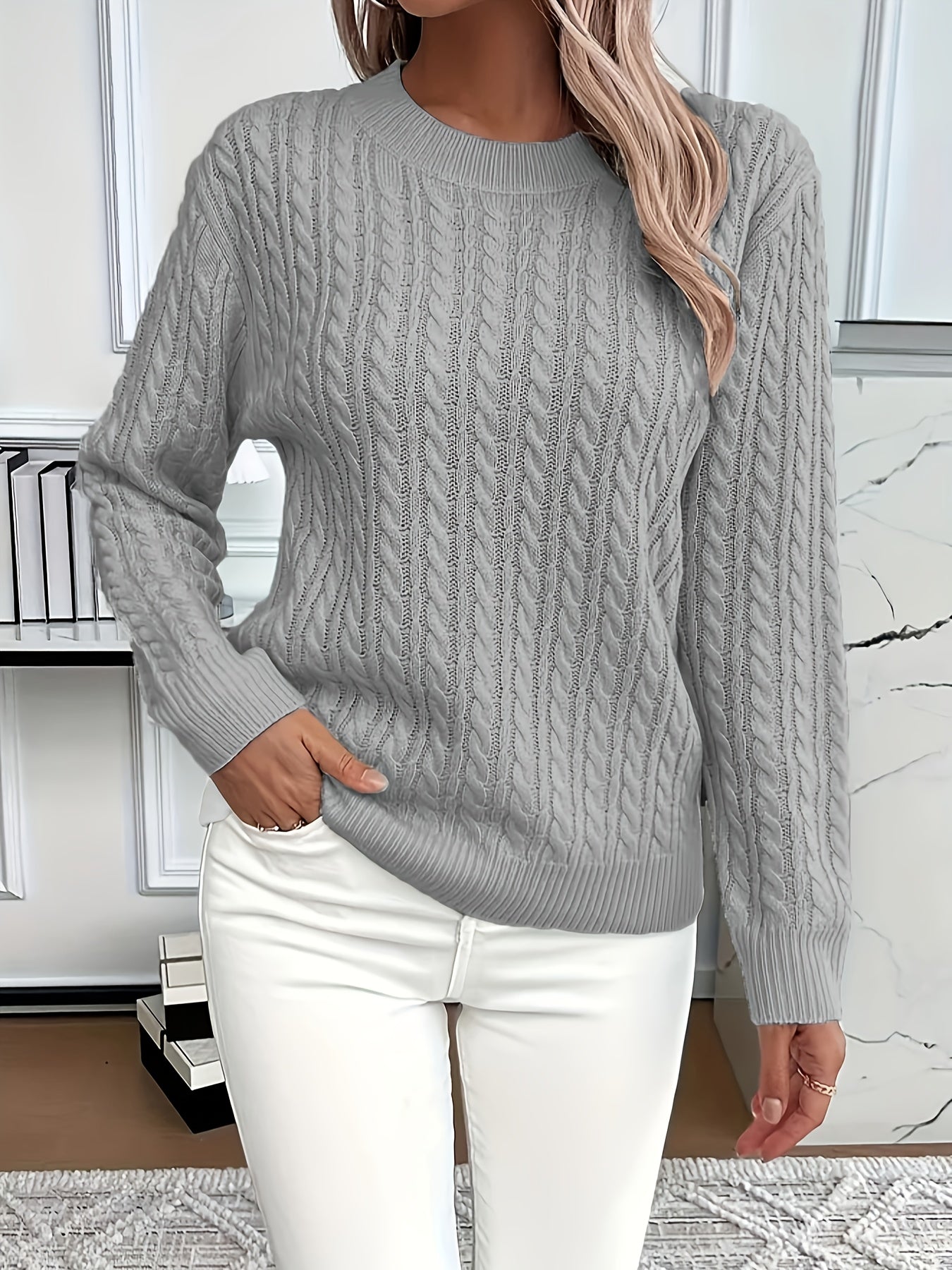 Simone Aldridge | Cable-Knit Round Neck Sweater For Women
