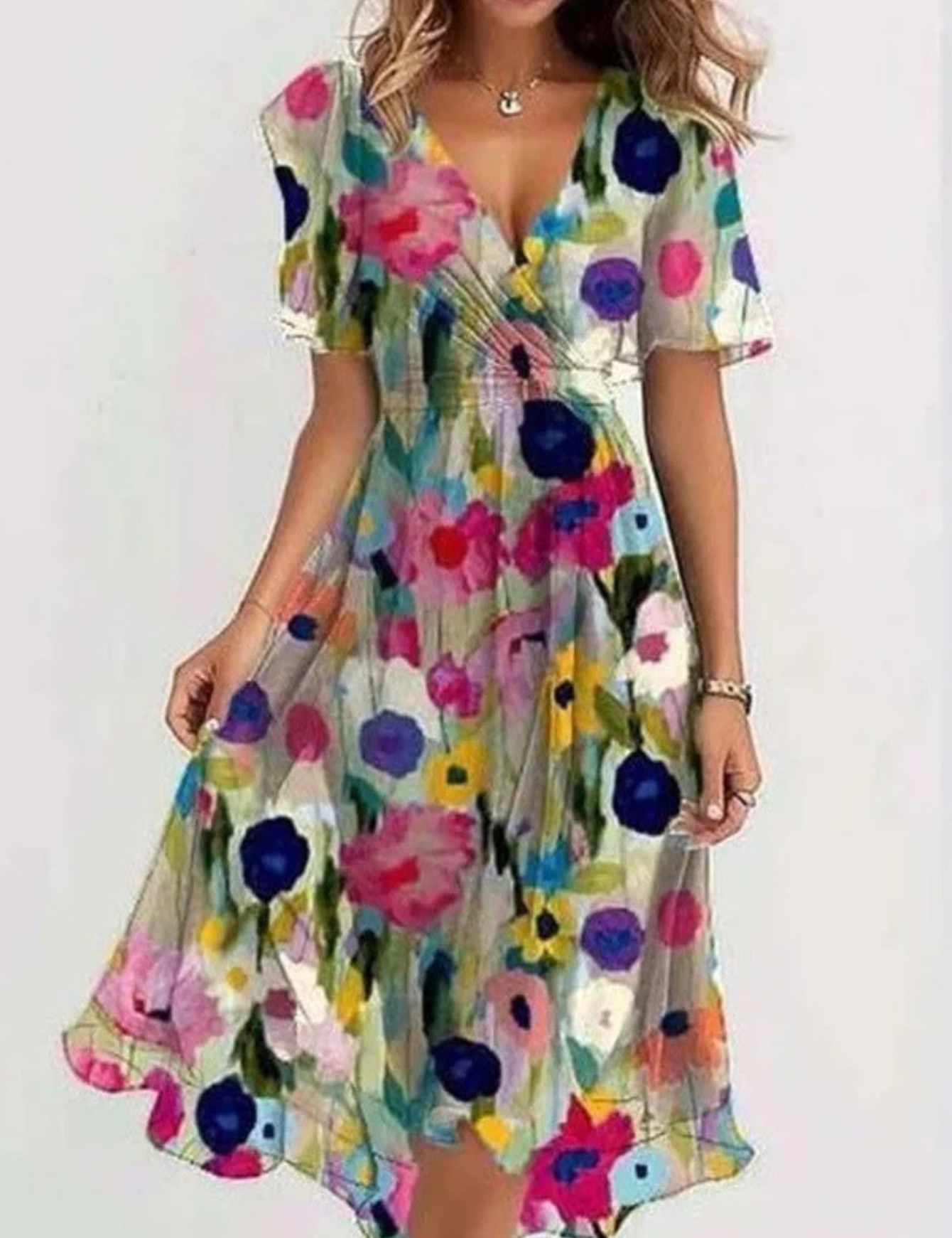 Clarisse Montveil | Floral Chiffon Midi Wrap Dress with Flutter Sleeves