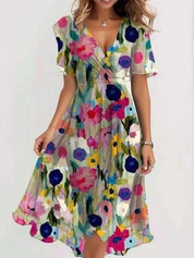 Clarisse Montveil | Floral Chiffon Midi Wrap Dress with Flutter Sleeves