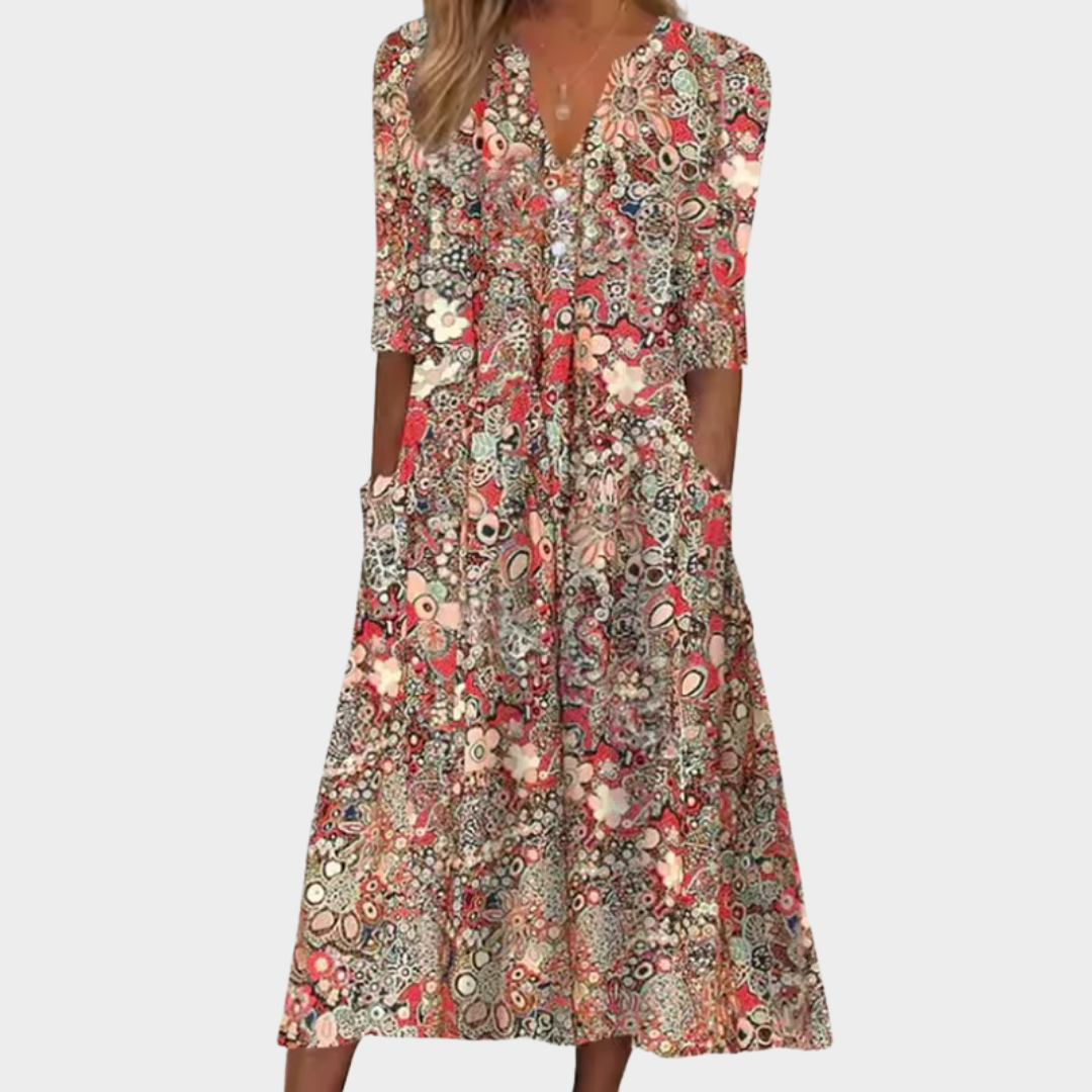Florianne Deschênes | Floral Print Midi Dress with Pockets