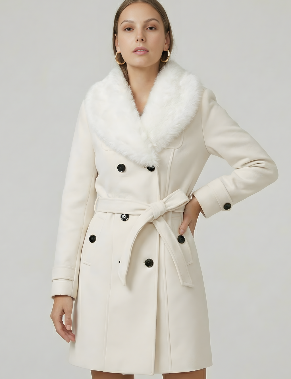 Camille Moreau | Faux Fur Collar Trench Coat For Women