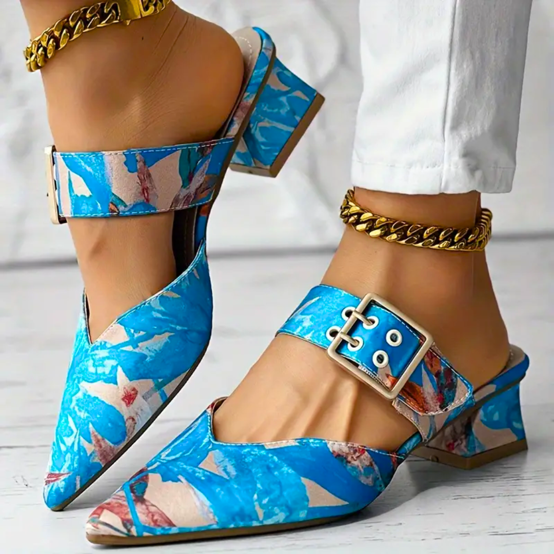 Liana Morveux | Abstract Print Block Heel Pumps For Women