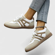 Henrietta Blackbourne | Women's Retro Colorblock Low Top Sneakers in Beige & White