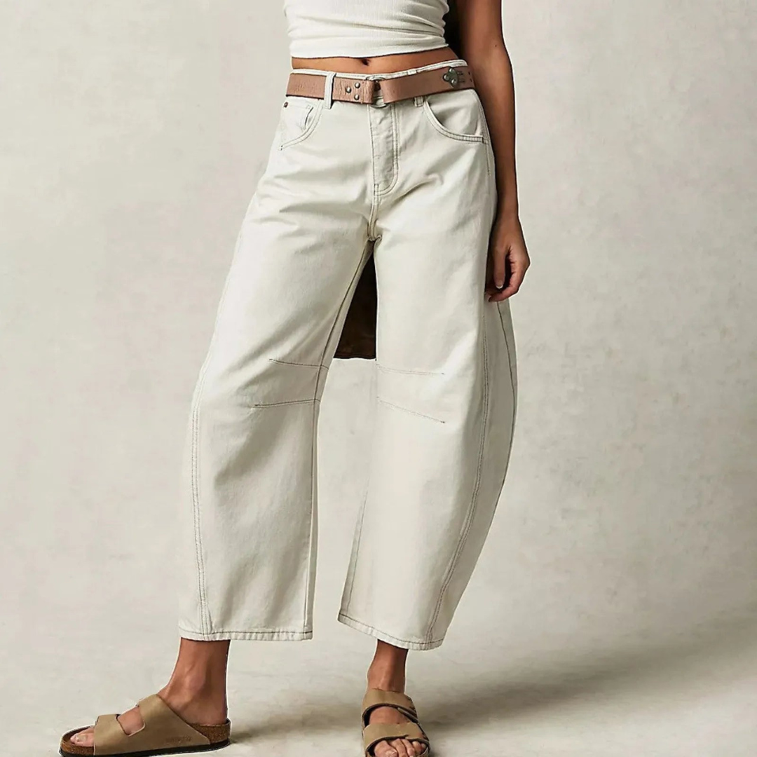 Margeline Ashcroft | High-Rise Barrel Leg Jeans in Light Acid-Wash Denim