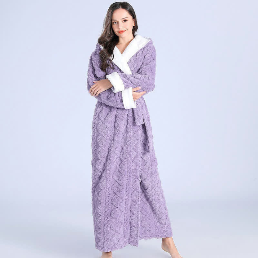 Aurora Delacroix | Hooded Flannel Maxi Bathrobe For Women