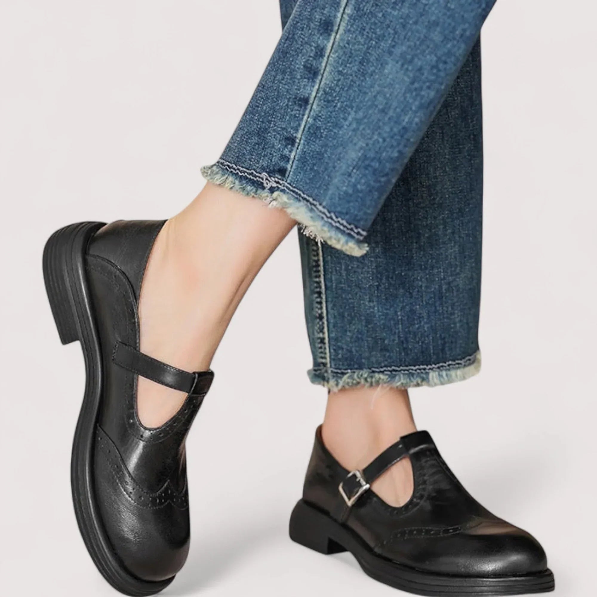Gwendolyn Ashcroft | Orthopedic Mary Jane Flats in Brown Leather