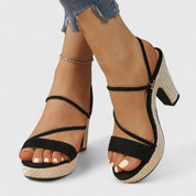 Seraphina Delvaux | Black Strappy Platform Block Heel Sandals