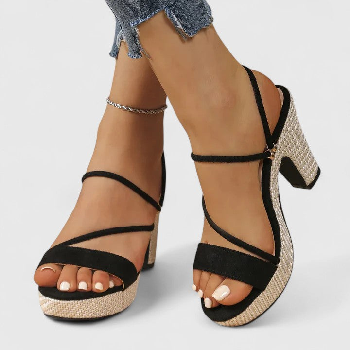 Seraphina Delvaux | Black Strappy Platform Block Heel Sandals