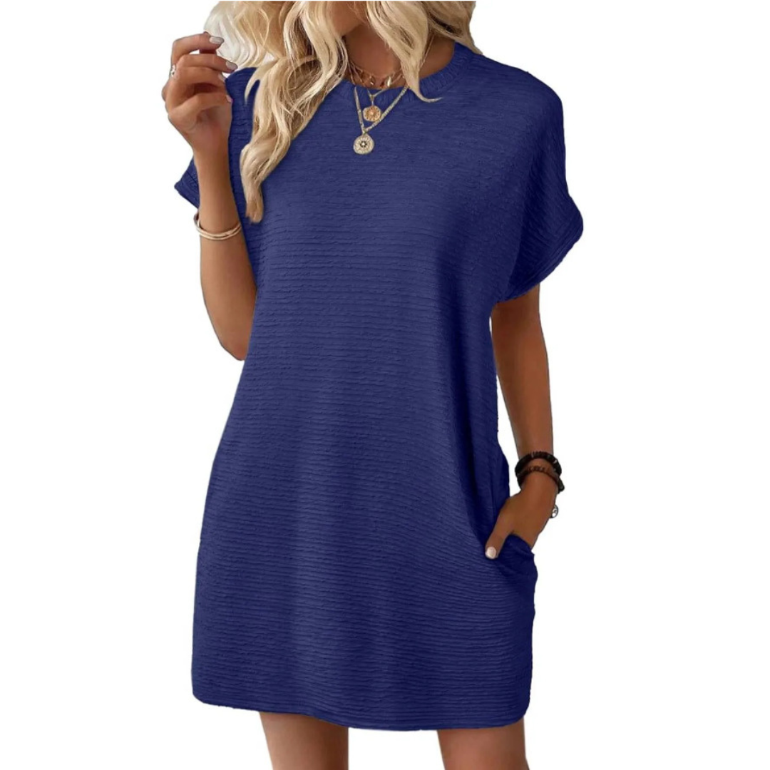 Seraphine Vauclere | Hot Pink Ribbed Crew Neck Mini T-Shirt Dress