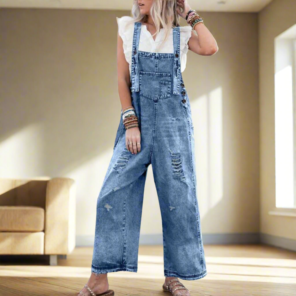 Blanche Rocheteau | Distressed Denim Overalls Jumpsuit For Women