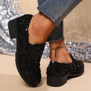 Odette Fairbanks | Sequin Slip-On Loafers With Block Heel