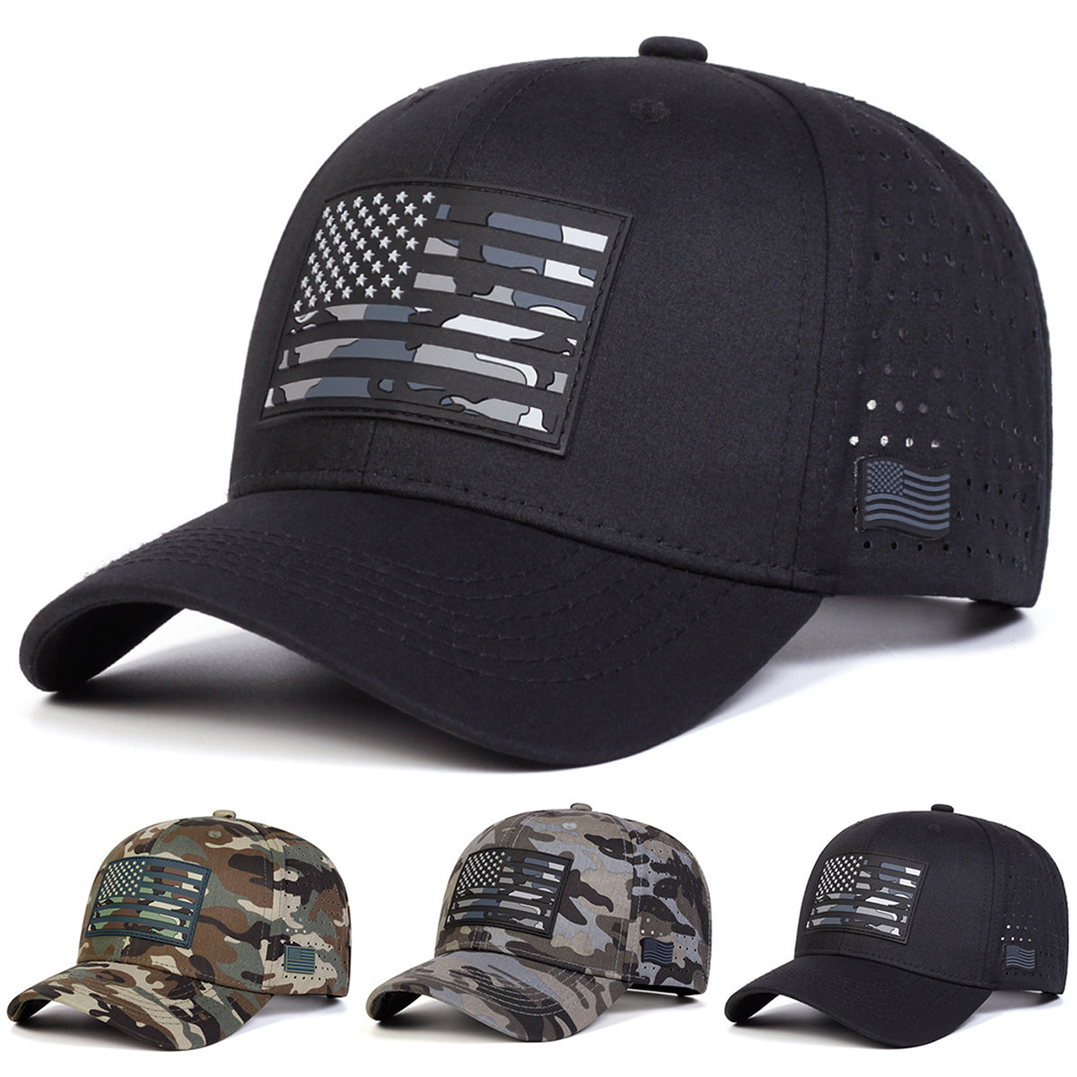 Genevieve Montclair | Black Flag Print Veterans Day Mesh Baseball Cap Unisex