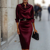 Yara Wickhurst | Satin Cowl Neck Party Midi Dress For Women (Christmas / NYE)