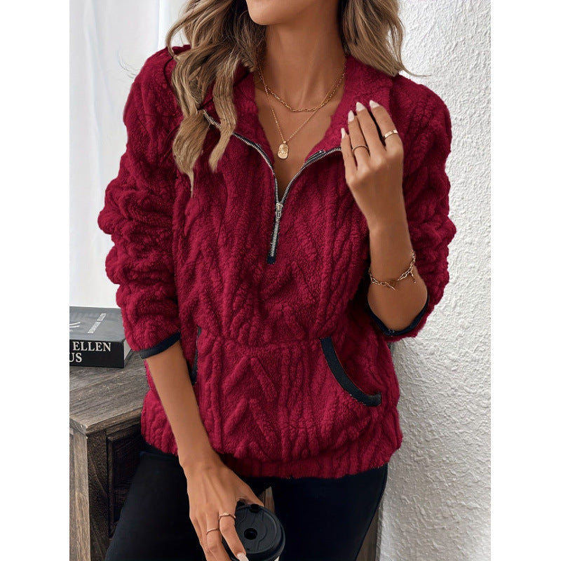 Anaelle Berger | Half-Zip Sherpa Pullover Sweater For Women