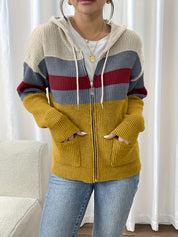 Harriet Devon | Colour-Block Zip Hoodie With Ribbed Knit For Women