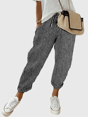 Odeline Vanthorpe | High Waist Linen Drawstring Pants in Beige