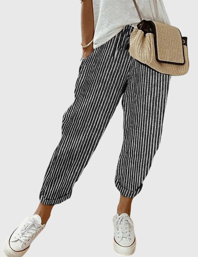 Odeline Vanthorpe | High Waist Linen Drawstring Pants in Beige