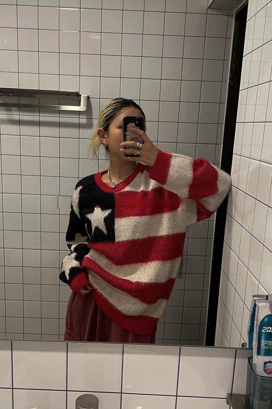 Harlow Vantisse | Star Stripe Round Neck Loose Sweater For Women
