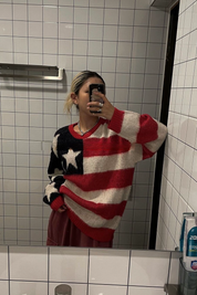 Harlow Vantisse | Star Stripe Round Neck Loose Sweater For Women