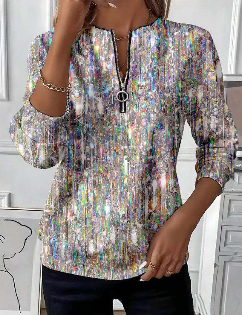 Charlotte Dubois | Abstract Print Half-Zip Top For Women