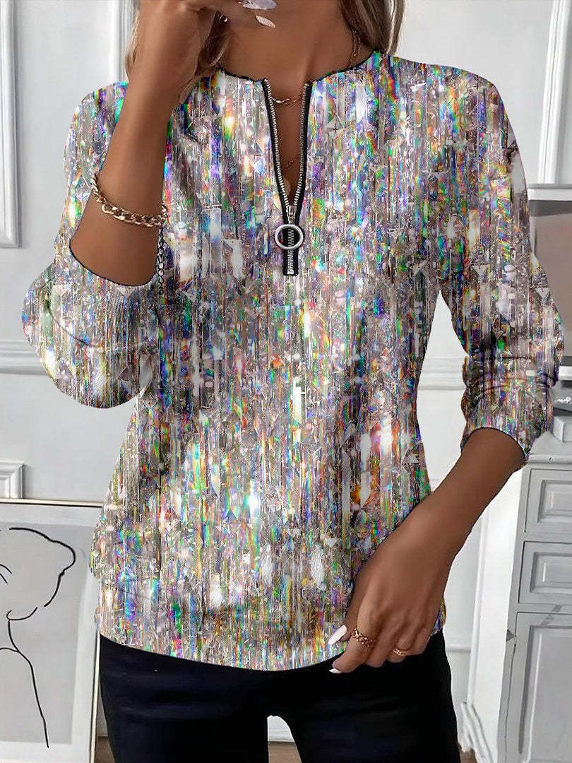 Charlotte Dubois | Abstract Print Half-Zip Top For Women