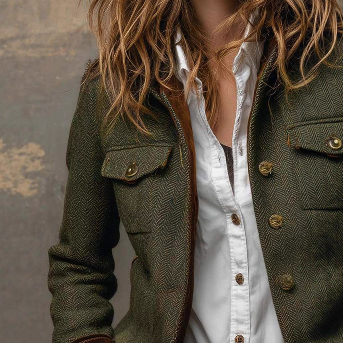 Hallie Woodbrook | Olive Herringbone Tweed Jacket For Women