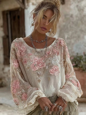 Aurora Delvigne | Rose-Embroidered Bohemian Blouse For Women