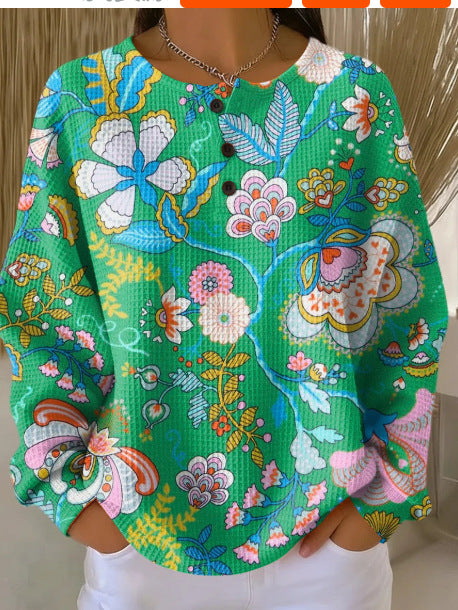 Nadia Whitbourne | Christmas Print Long Sleeve Button Top For Women