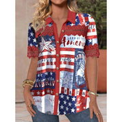 Renata Clearfield | American Flag Print Button-Down Shirt For Women