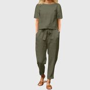 Nadine Bellefleur | Navy Linen-Look Co-Ord Short Sleeve Set