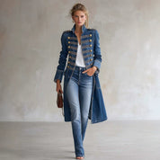 Rita Ostcroft | Denim Military Longline Coat For Women