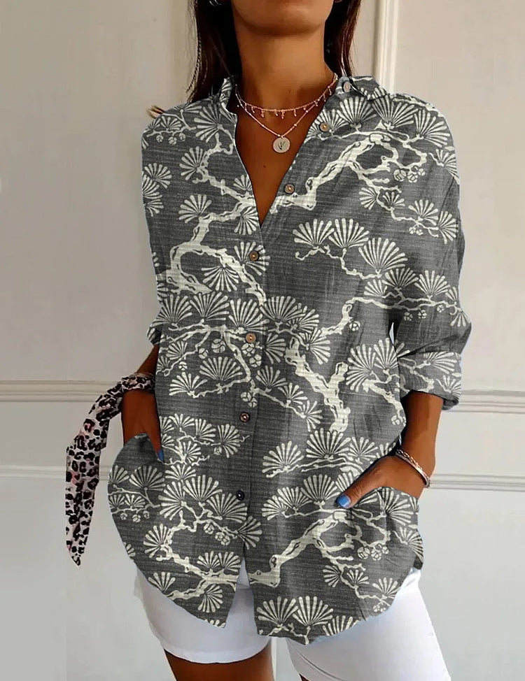 Adele Fontenoy | Floral Colorblock Long Sleeve Shirt For Women