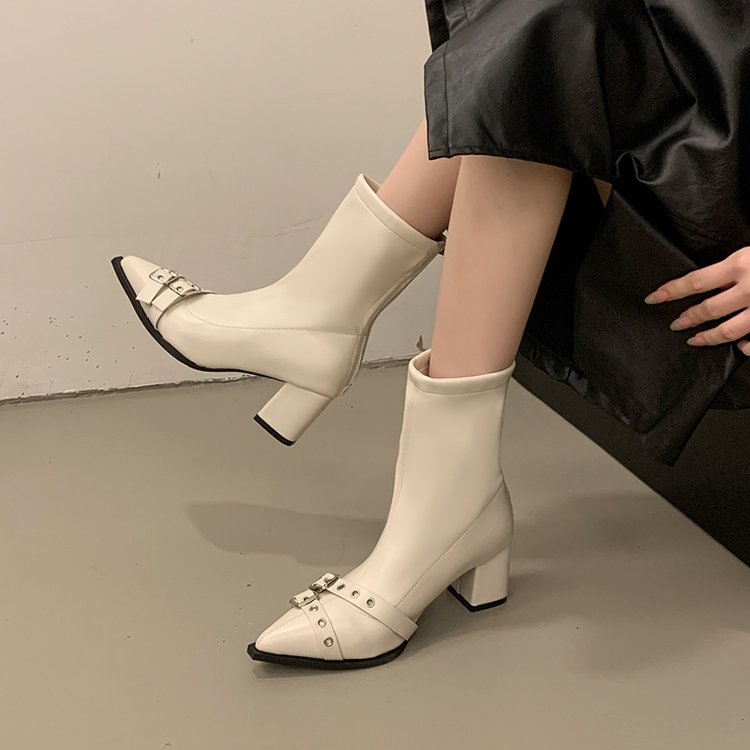 Severine Aubert | Pointed Toe Ankle Boots With Buckle Straps For Women