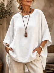 Cecile Fontainebleau | Relaxed Linen-Blend Crew Neck Top For Women