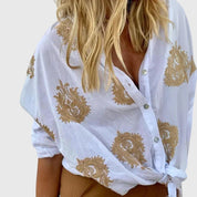 Vivienne Alençon | White Gold Embroidered Button-Up Blouse