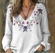 Simone Berthier | Floral Embroidered V-Neck Top For Women