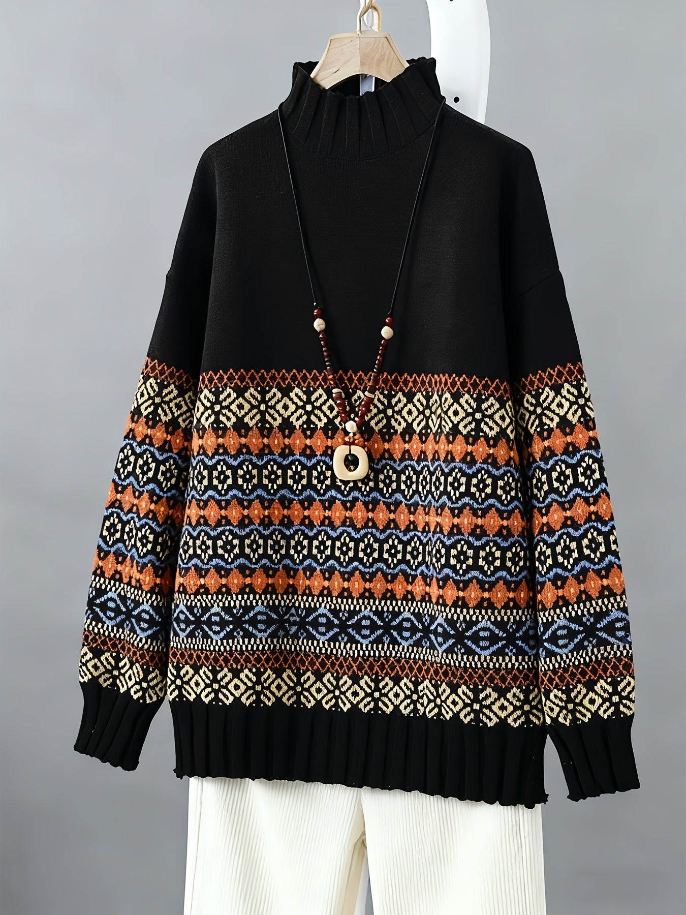 Thea Windmore | Vintage Jacquard Loose-Fit Sweater For Women