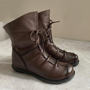 Amara Vecchio | Leather Lace-Up Flat Winter Ankle Boots For Women