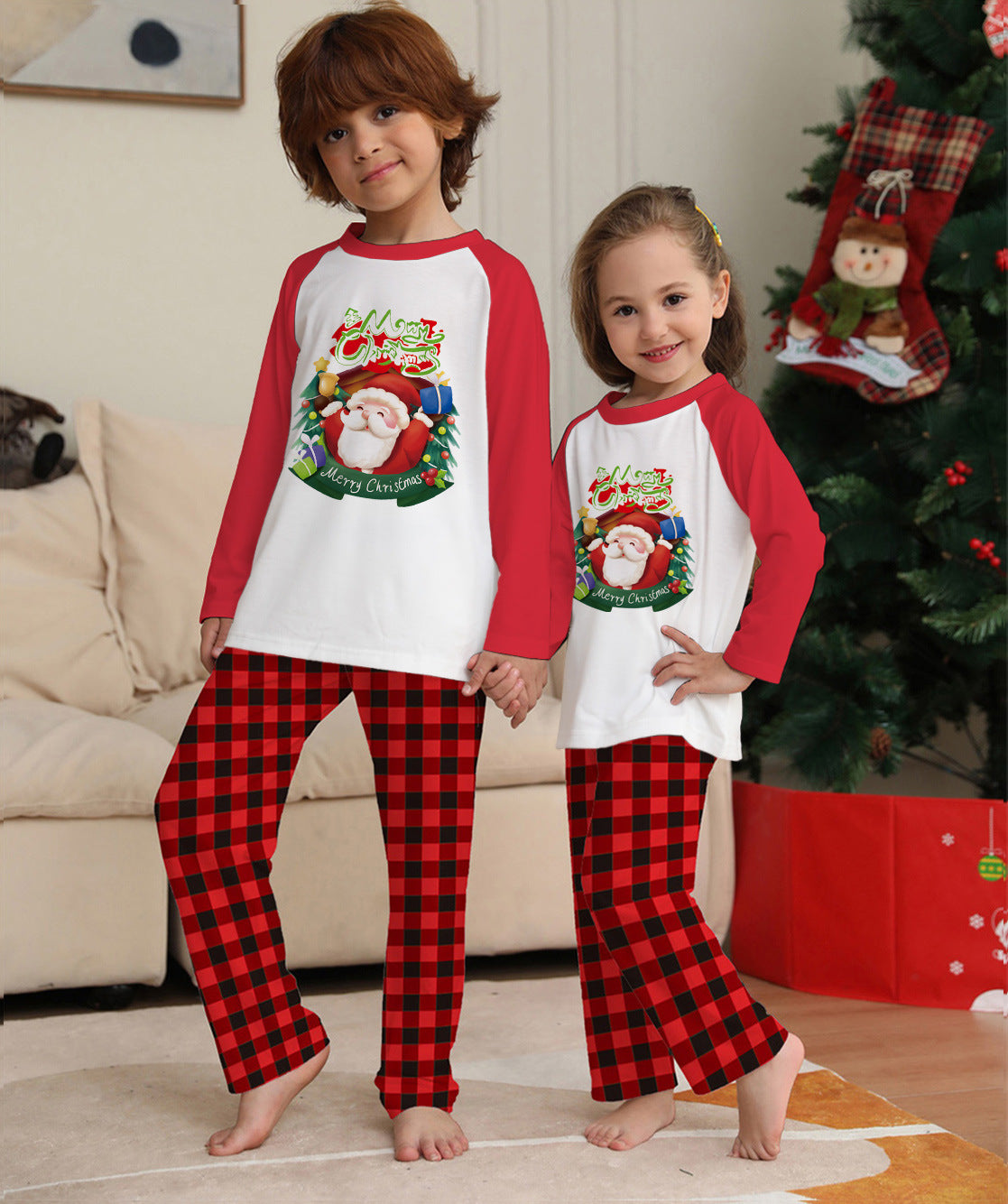 Merry Hearth | Red Raglan Santa Print Christmas Pyjamas Unisex & Family