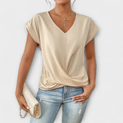 Arabella Sincroft | Brown V-Neck Twist Hem Top