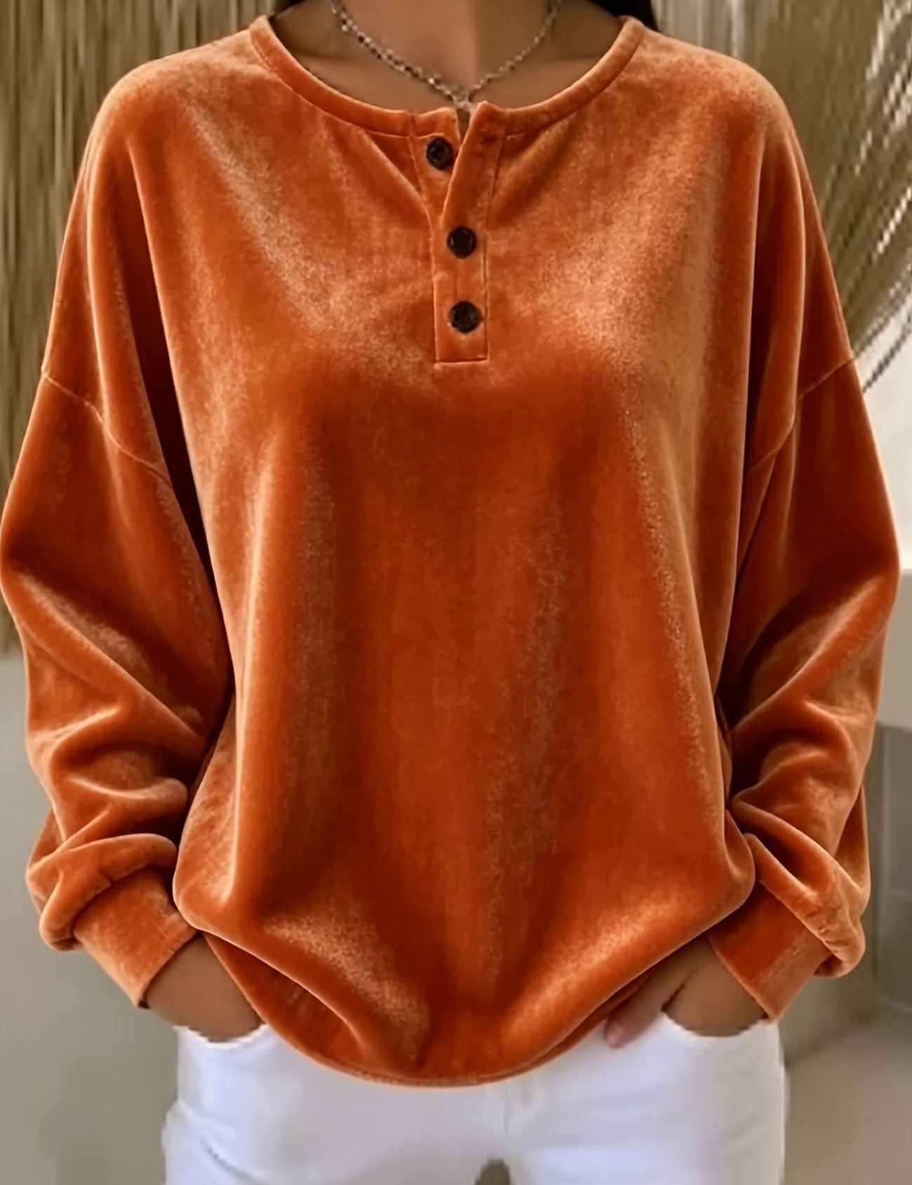 Amelinda Voscroft | Velvet Button Sweatshirt For Women